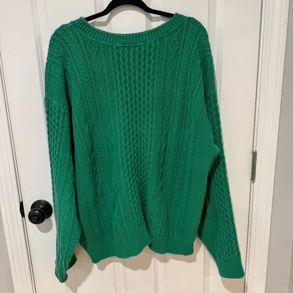 Gloucester Knitting Green Cotton Chunky Cable Knit Sweater - Size XL - Picture 8 of 8